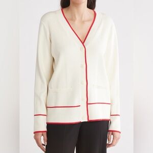 Nordstrom Rack Design History Tipped Women’s Cardigan Cream with Red Trim